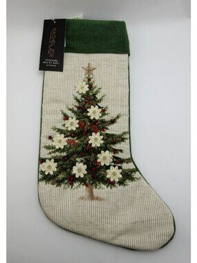 Rachel Zoe Christmas Stocking NWT 22" Green Beaded Floral Tree Embellished